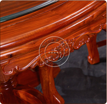 中式老榆木圆餐桌雕花