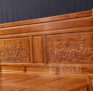 老榆木中式古典床雕花细节