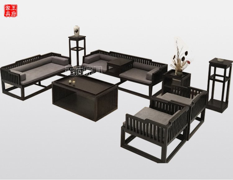 新中式沙发样板房榆木家具组合